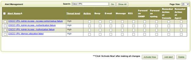 Figure 7 4. To activate the imported alerts, select the respective checkbox in the Active column.