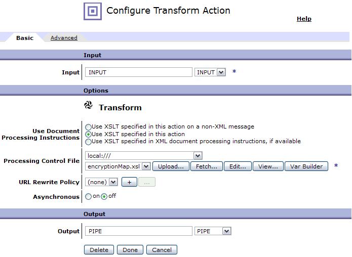 11.Double-click the Transform Action icon to open the Configure Transform Action window. 12.On the Basic tab of the Configure Transform Action window (as shown in Figure 30), follow these steps: a.