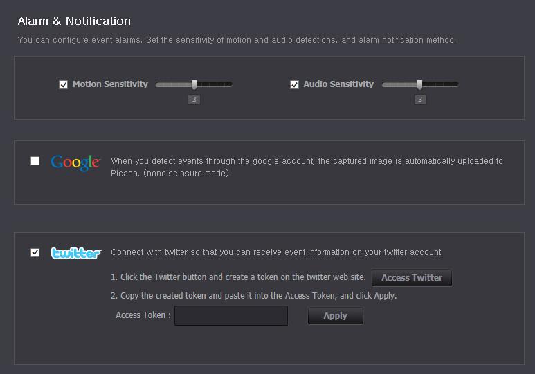 If you wat to register more tha oe email address, you ca just repeat the same procedure. <Twitter> Notificatio Whe a evet is detected, the otificatio message is set to the user s Twitter accout. 1.