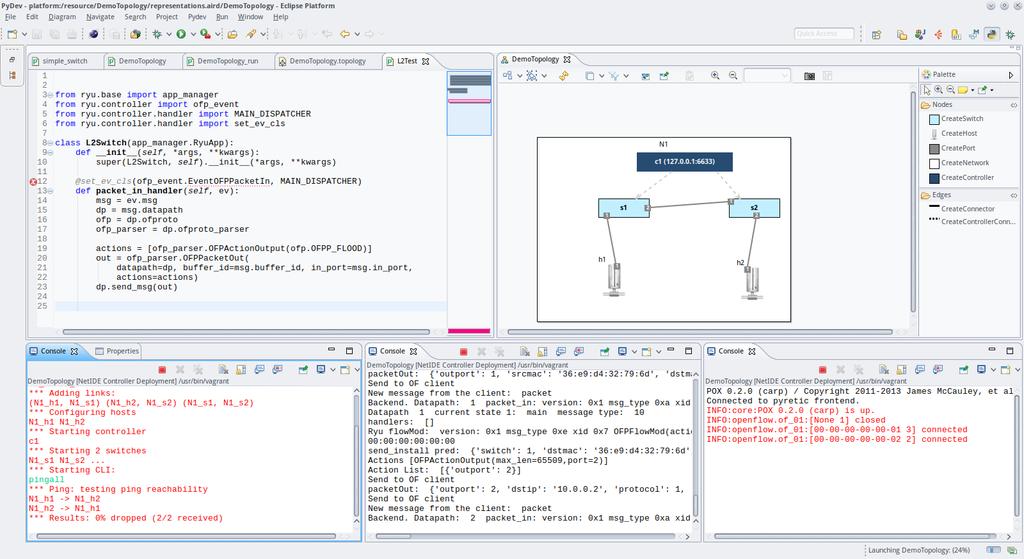 Code Editors Integrated Environment Graphical Topology Editor Code Editors (PyDev, Java) Topology editor Interface with