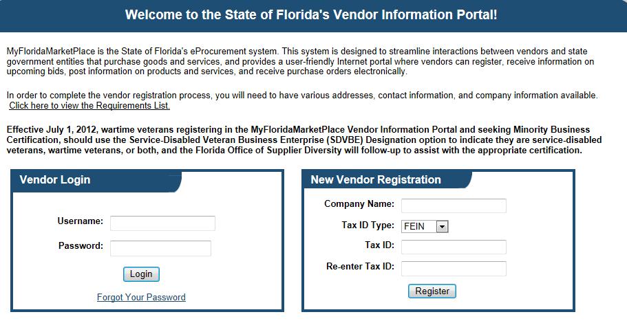VIP Account Creation Enter the New Vendor Registration Information in VIP to register your business.