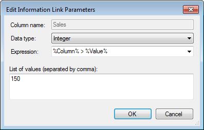 Information link parameters Edit... Lists the columns with parameters of the selected information link.