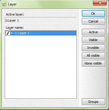 SELECT ACTIVE LAYER AND VISIBLE LAYERS The project can be made in several layers. You find the layer button in the vertical toolbar. When you click on the layer icon, you see a dialog box.