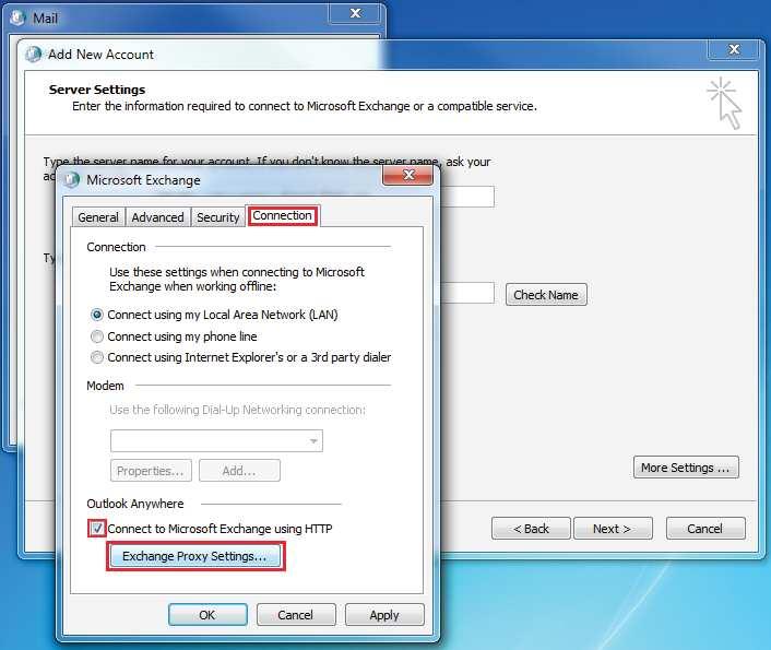 STEP 3b: MANUALLY CONFIGURING THE SERVER SETTINGS Enter the server name exchange.simply.