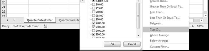 Filter on Revenue column: Select value(s), Top