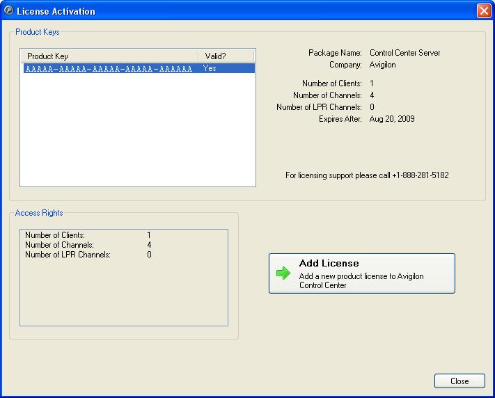 3 In the License Activation window, you can see all valid product keys and current available access rights. Figure 3.