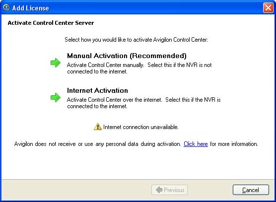 3 If no internet connection was detected, click Manual Activation. Figure 3.