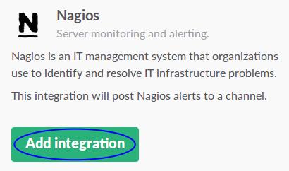 You will be presented with a summary of the Nagios app. Click the Add integration button.