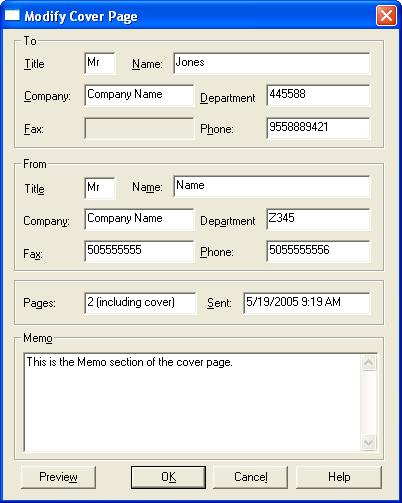If you choose to send your fax to a specific destination (for example, a fax machine), the Cover page text box becomes active, and allows you to browse, through the use of the Browse button.