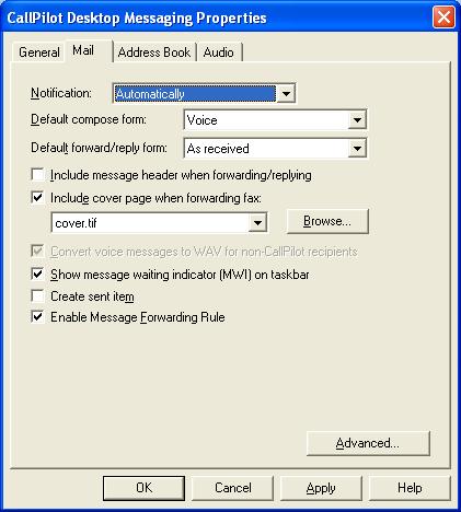Changing mail delivery settings To view or change your mail settings 1 In your e-mail Inbox, on the Tools menu, click Services (or E-mail accounts if you are using XP), and open CallPilot Desktop