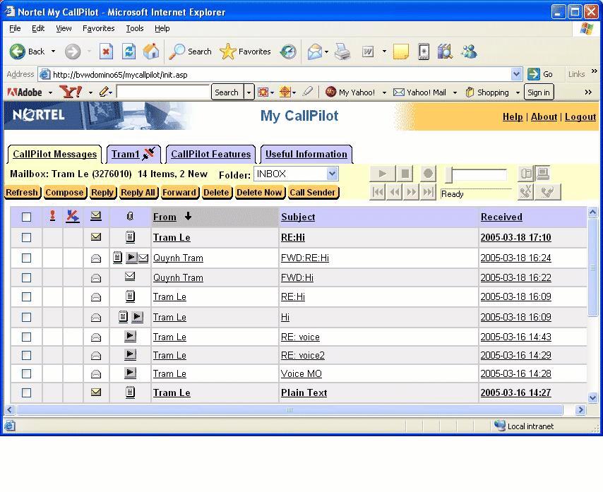 CallPilot Messages tab To access your CallPilot messages, click the CallPilot Messages tab.