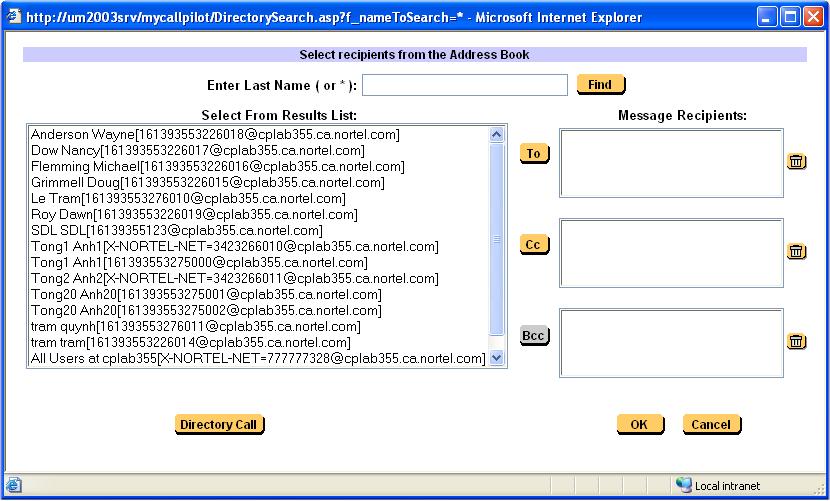 server. Selecting an Address Book entry and clicking Directory Call extracts the entry's phone number.