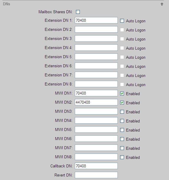 On the same page, scroll down to the DNs section. Tick the Enabled check box beside the MWI DN2 box which allows a value to be entered into this box.