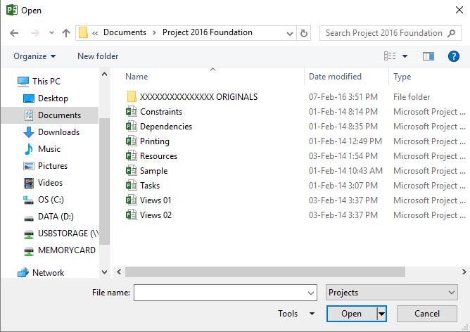 Microsoft Project 2016 Foundation - Page 10 Click on This PC and then click on the Browse button. This will display the Open dialog box.