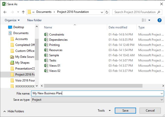 Microsoft Project 2016 Foundation - Page 18 Click on the Save button.