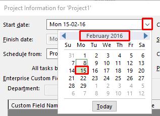 Microsoft Project 2016 Foundation - Page 26 Use the drop-down calendar in the Current date field to change