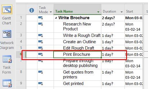 Microsoft Project 2016 Foundation - Page 45 Notice how Print Brochure becomes a summary task and the three tasks