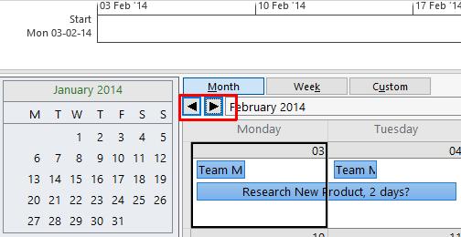 Scroll through the months by using the arrow buttons at the top of the window.
