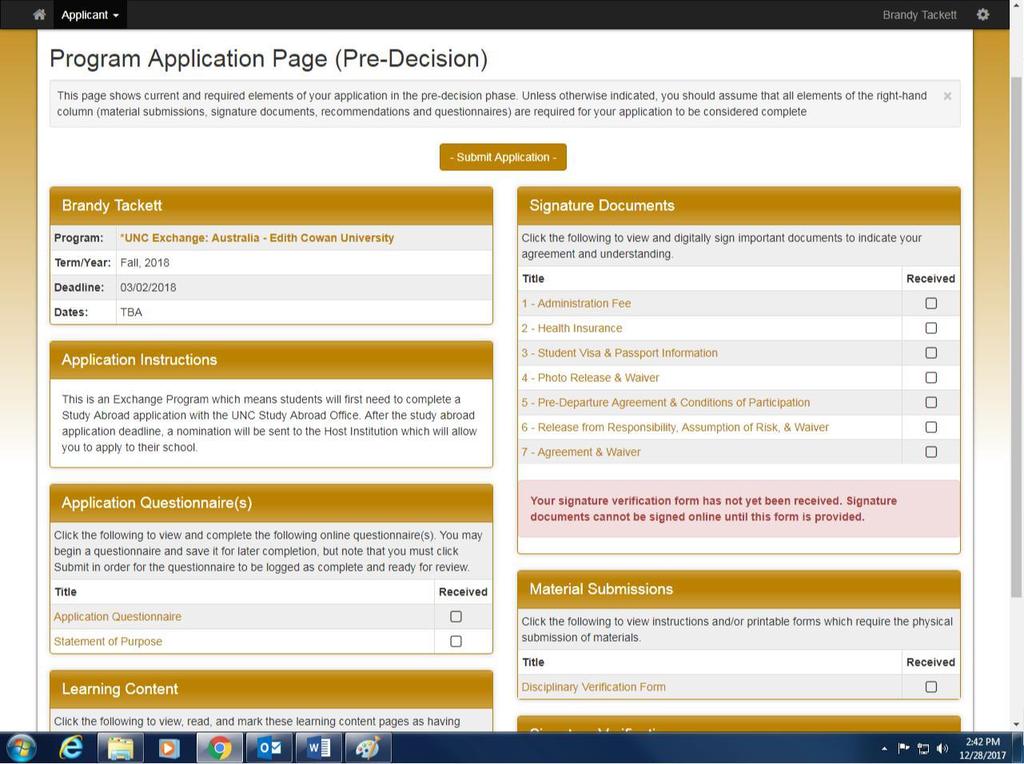 Step 4 Next, you ll be taken to the Program Application Page.