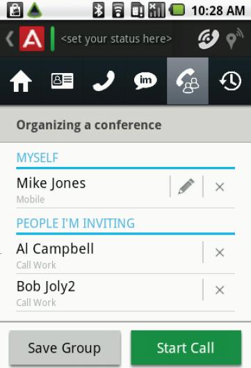 User interface To view the options for the Conference screen, press the menu key on the mobile phone. The available option is Join Conference.