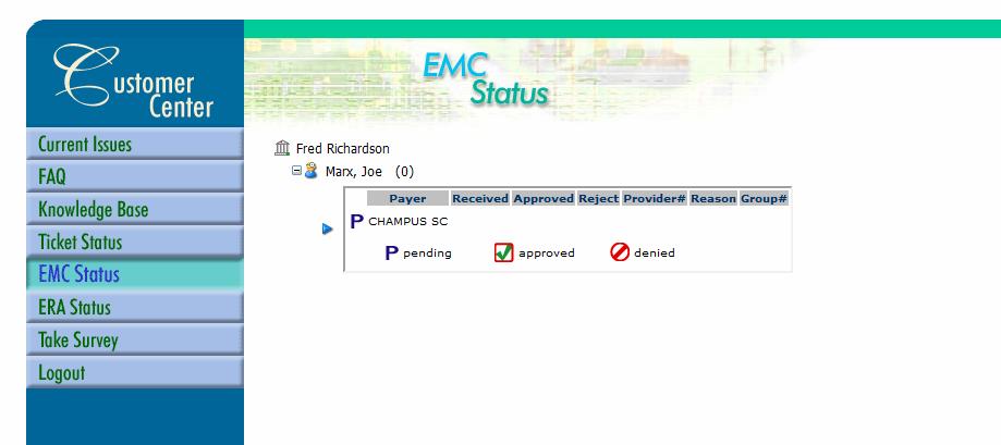 Viewing EMC and ERA Status The EMC and ERA status tabs, show a status of a providers enrollment with a Payer.
