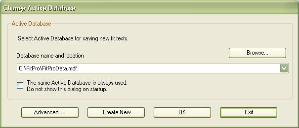 Change Active Database This window appears when the Same Active Database is always used function has not