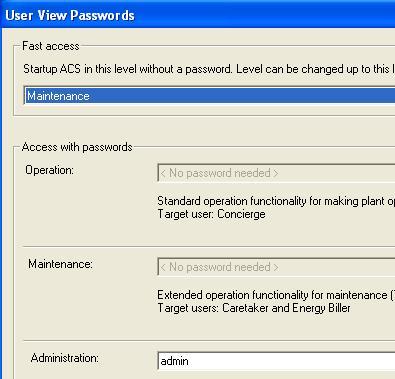 ACS790 fast access (startup without password) Defining fast access view Fast access view can only be set on administration view Open menu: Tools > User view passwords Each view can be set as fast