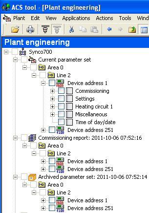 Plant engineering Current and archived parameter set, commissioning