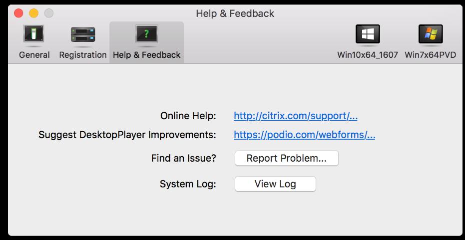 Help & Feedback Use the Help & Feedback screen to report problems to Citrix Support, suggest