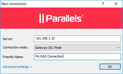 3 Specify a connection type that you want to create: Remote Application Server. Create a Parallels Remote Application Server connection. Standard RDP. Create a standard Remote Desktop connection.