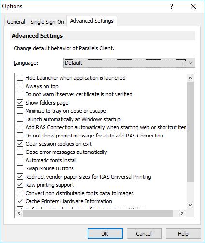 Advanced Settings The Advanced Settings tab page allows you to configure advanced options. The following advanced options are available: Hide Launcher when application is launched.