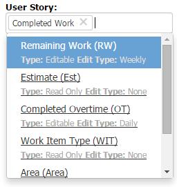 2. Application Configuration 19 Choose field you need and it will be associated with the selected Work Item Type. 2.7.3 Fields TX Chrono is able to work with multiple Work Item Fields.
