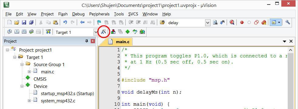 27. Before downloading the program to the target, we need to set up the connection between the uvision IDE and the in-circuit debugger on the target circuit