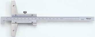 Vernier Depth Gage SERIES 527 Hook End Type shaped to allow depth and thickness measurements of a projected portion or lip in a hole, in addition to standard depth measurement. Graduation: 0.