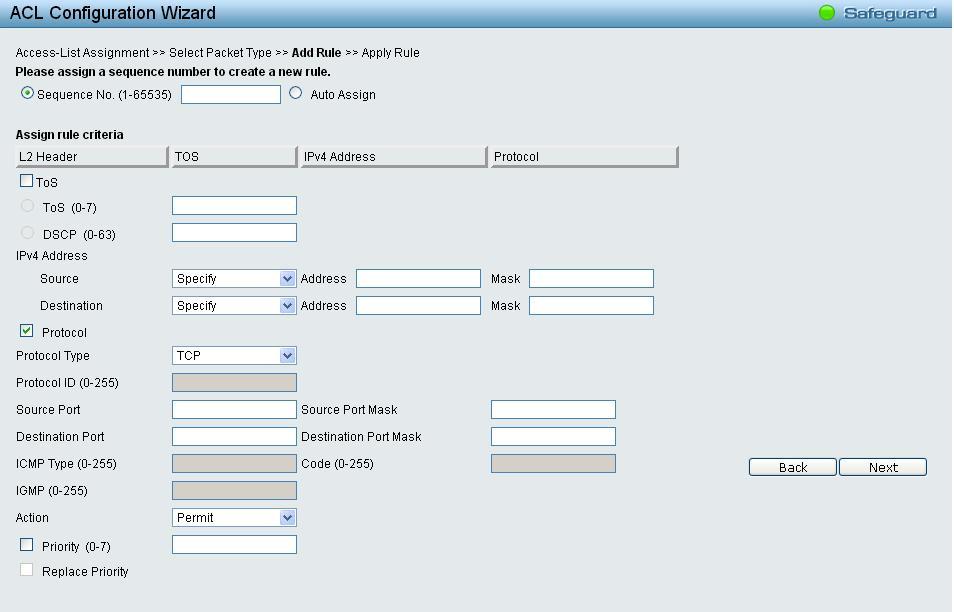 Figure 4.101 - Add Access Rule IPv4 IGMP IGMP Type (0-255): Sets the IGMP Type field as an essential field to match. Click Next button then the ACL profile is added.