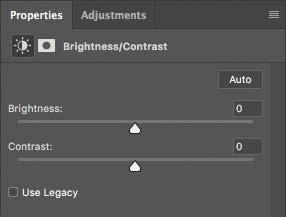 2 In the Adjustments panel, which is above the Layers panel in the panel dock, click the Brightness/Contrast icon to add a Brightness/Contrast adjustment layer.