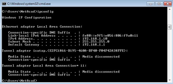 Step 2: Verify End-to-End connectivity from the LAN PC. a. Issue the ipconfig command from the command prompt on the PC. b.