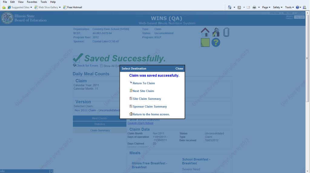 The system will run edit checks to validate the accuracy of the claim. If the claim passes all the edit checks, the following screen will display.