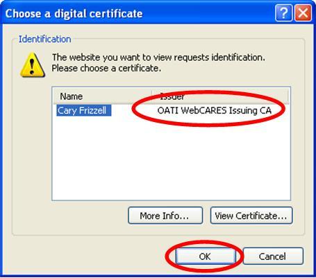 In the dialog box, verify the certificate