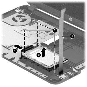 4. Disconnect the connector from the hard drive (4). 5.