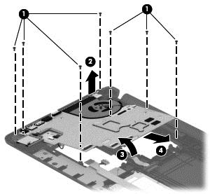 5. Lift the side opposite of the connectors of the system board (3), and then pull the system board away from the