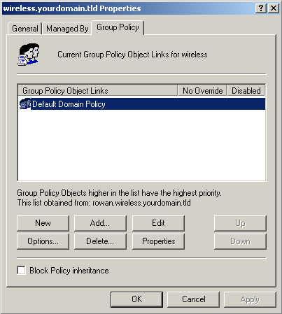 6. Select the Group Policy tab, choosedefault Domain Policy then click Edit. 7.