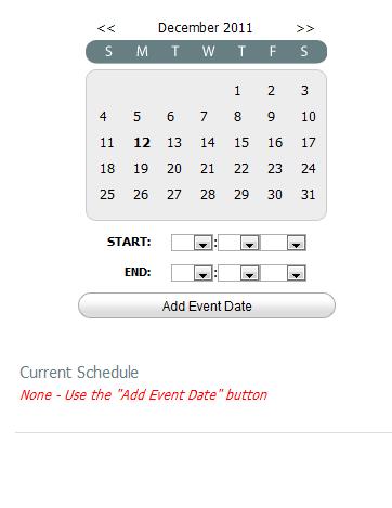 The Calendar Side of the Create an Event Page You can schedule one-day or multi-day events. 1. Click on a date on the calendar. 2.