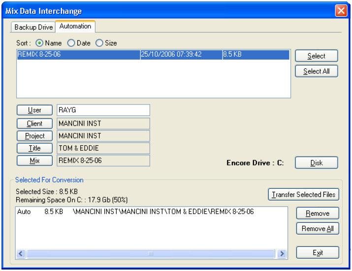 All. This will convert all data in the selected Client. This files for conversion will be displayed in the lower window.