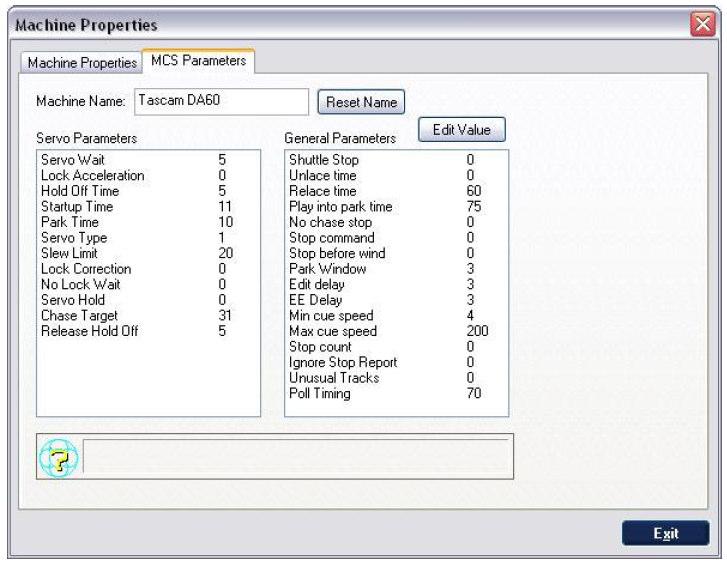 Encore Plus for 88RS User Manual Issue 3.1 MCS Parameters The MCS Parameters page is used to change settings for individual machines to optimise performance. The machine name can also be altered (e.g. to identify different machines of the same type).