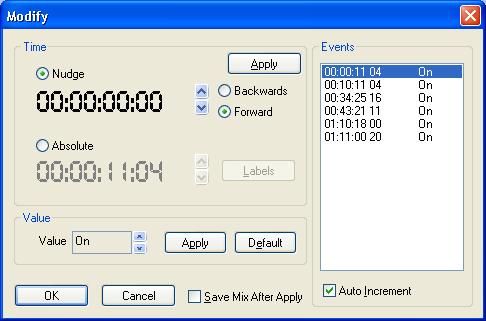 Issue 3.1 Encore Plus for 88RS User Manual To Delete from the Event List > Click on the Event to be deleted, and the Timecode for the selected Event will be highlighted.