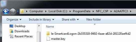 Inside the virtual smart card, there are a directory per container and a master key file.