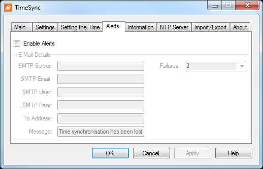 ALERTS TAB The Alerts Tab allows you to configure the application to send an alert email to a