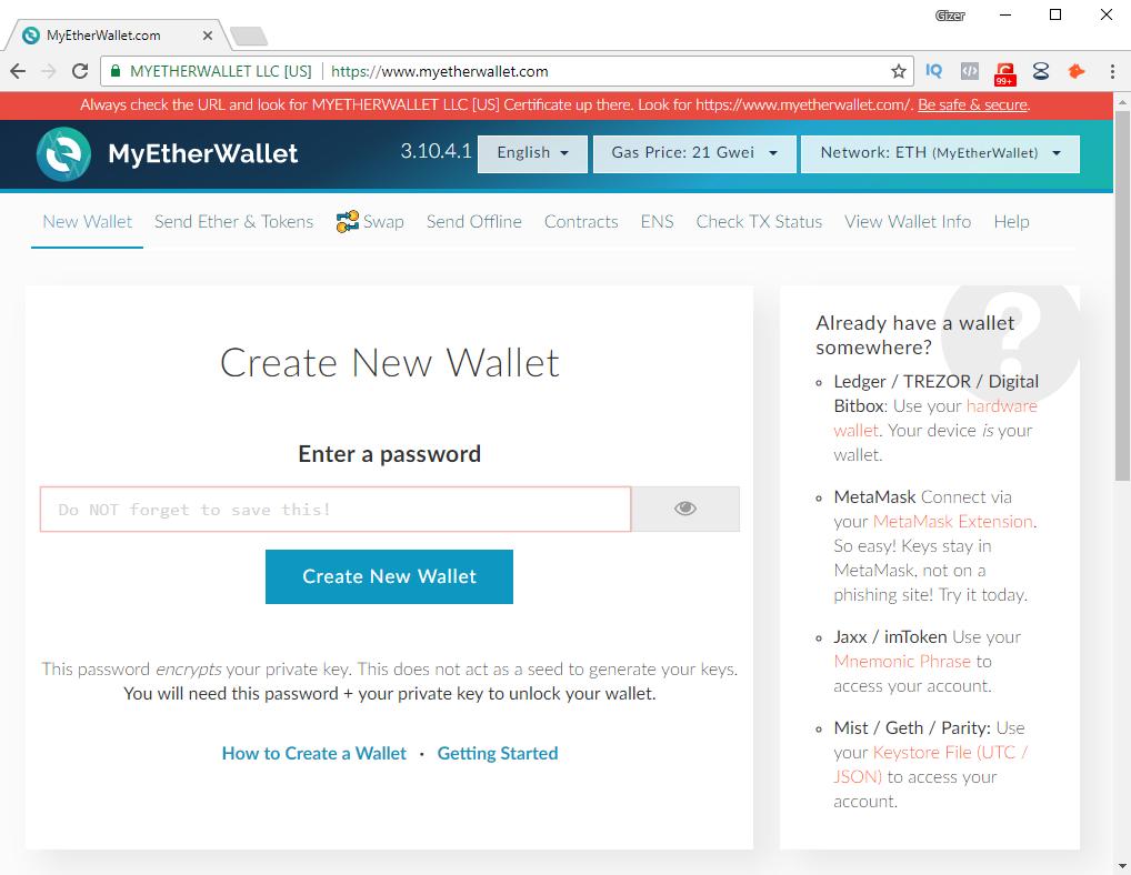 3 Create a New MyEtherWallet Account If you have an existing MyEtherWallet (MEW) account, please skip this section and jump to the next section, Use an Existing Account Step 1: Go to