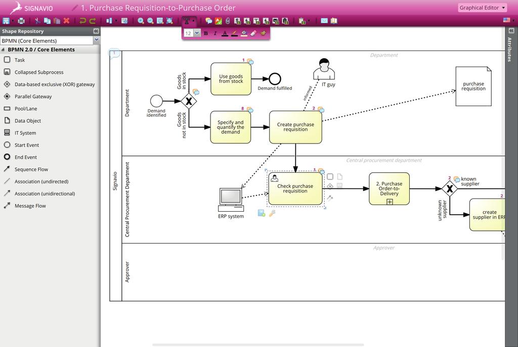 Process Manager Signavio Process modeling using drag & drop Automated positioning of elements 02 BPMN 2.